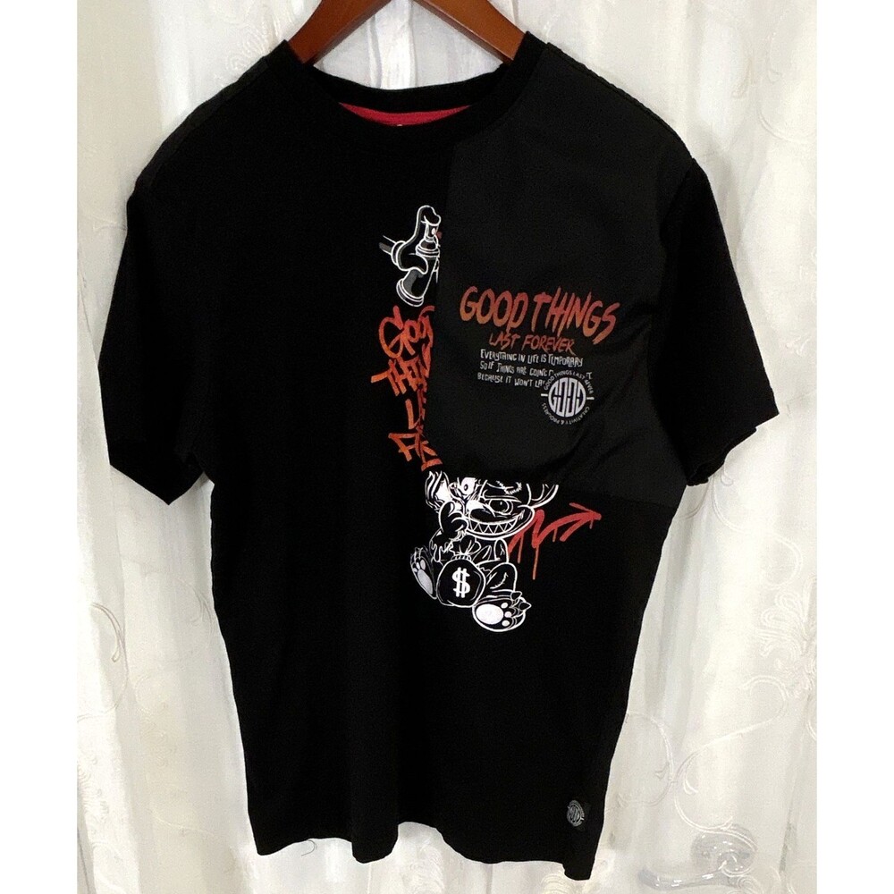 GTL4 Men's Split Panel Graphic T-Shirt Black Red White Size Medium Streetwear